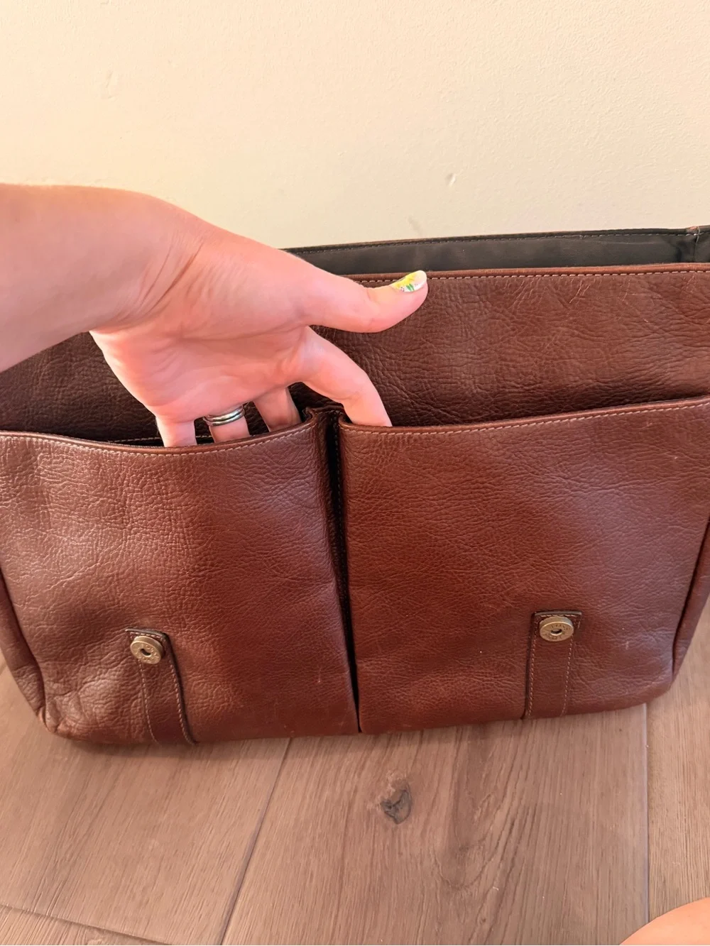 Fossil Brown Leather Messenger Bag with Dark Brown Strap